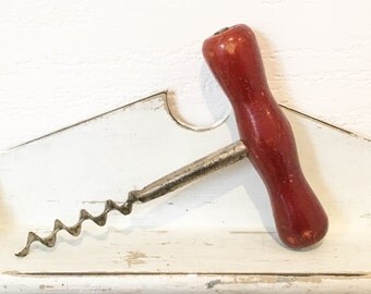 Vintage Wood Corkscrew, Bottle Opener, Barware, Wine Opener Rustic Primitive Vintage Bar accessories decor