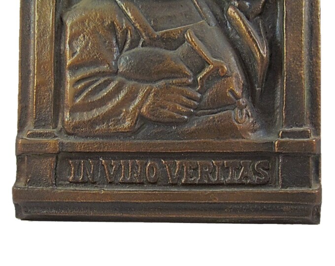 1950s In Vino Vertas Drinking Monk, Vintage Brass Wall Plaque, Vintage Brass Wall Hanging of Drinking Monk, Vintage The Truth is in the Wine