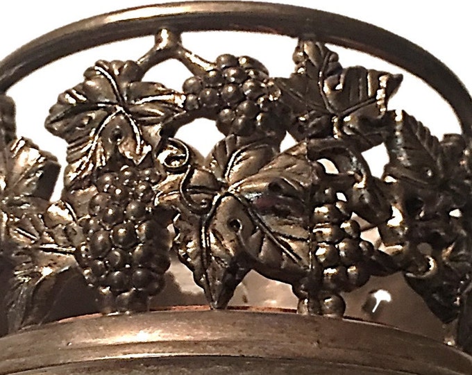 Vintage Godinger Silver Plate Wine Bottle Holder with original cork Grape Vine design Barware