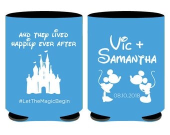 Disney Wedding Can Coolers, They Lived Happily Ever After Mickey Minnie Wedding Can Coolers, Disney Wedding Favors, Cinderella Castle (85)