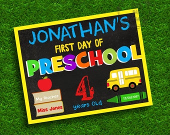 First day preschool chalkboard poster, School Poster, Last day of preschool, Preschool, Chalkboard, Editable, Instant download, WAHOO1