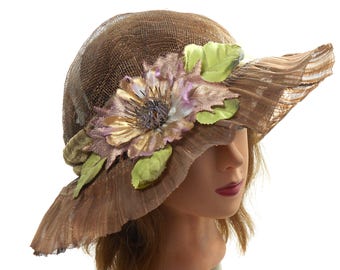 Tea Party Hat, Bridal Shower Hat, Ladies Summer Brim Hat, Straw Hat, Southern Belle, Garden Party Hat, Derby Hat, Light Summer Hat Woman