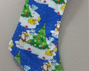 Stocking Made with Pokemon Christmas Fabric (Blue), Nerdy Stocking, Pokemon Fabric, Geeky Stocking, Pokemon Gift, Pokemon Stocking