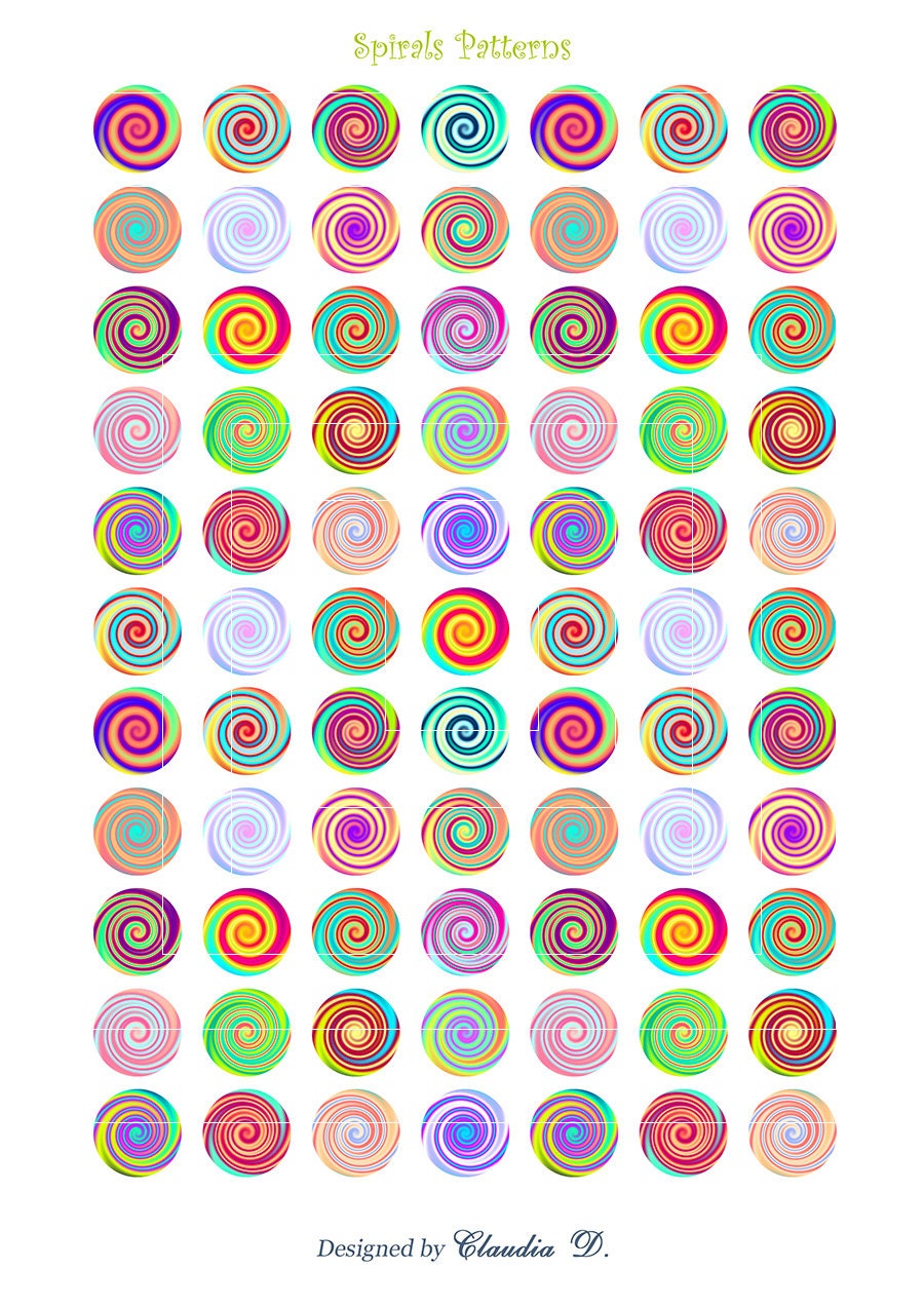 Instant Download Cabochon Template Spiral Digital Collage Sheet 10mm 12mm 16mm 20mm Round Free Printable Cabochon Templates