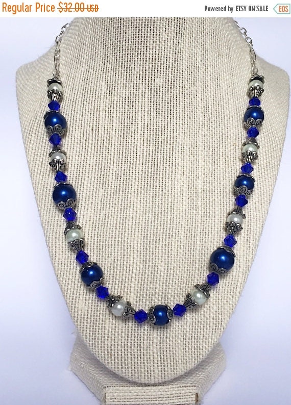 Blue and White pearl necklace Blue pearl by Luzjewelrydesign
