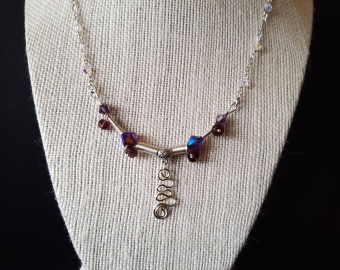 Purple Swarovski sterling silver necklace, purple crystal jewelry, shinny purple necklace, unique purple necklace, bridal necklace