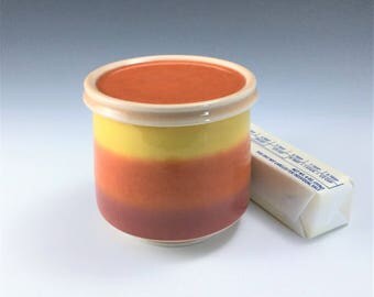 French Butter Keeper, Porcelain Butter Dish, Orange Ceramic Butter Keeper, French Butter Dish, Ceramic Butter Crock, Pottery Butter Holder