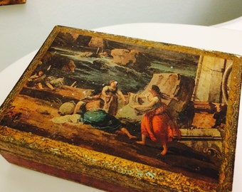 Italy Florentine Box, Red Gold Gilt Italian Box, Wood Box, Florentia Hinged Trinket Box