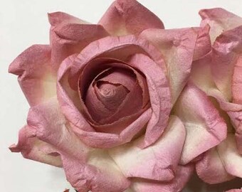 Handmade Paper/Parchment Roses - Peach/Pink/Cream - 12 per bag