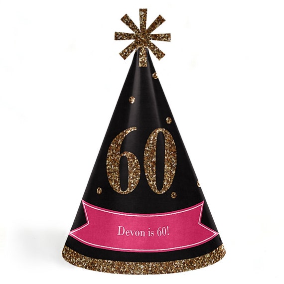Chic 60th Birthday Pink Black and Gold Party Hats Adult 