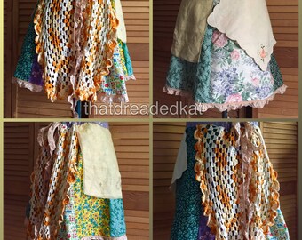 Beautiful Shabby chic upcycled doily lace skirt Patchwork Country