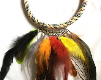 collier cordon corde multicolore couleurs naturelles nature ethnique tribal ethnique original fantaisie argent or style aztec