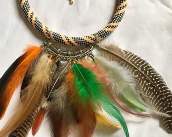 collier cordon corde multicolore couleurs naturelles nature ethnique tribal ethnique original fantaisie argent or style aztec