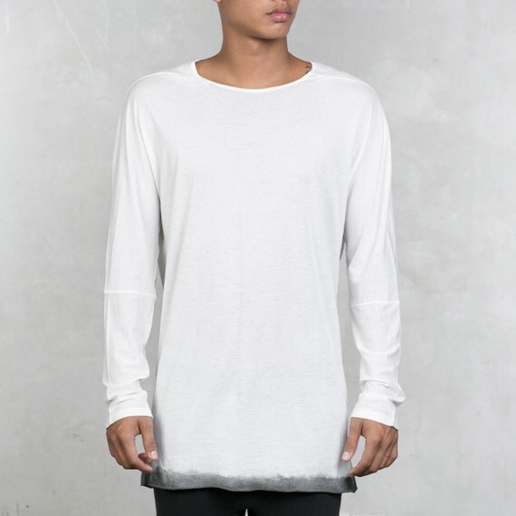 Lume Long Sleeve Shirt White And Gray Dip Dyed Long Sleeve Tee Streetwear Hip Hop Heathen Clothing