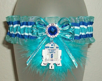 Star Wars R2D2 Turquoise Royal Blue Silver 2017 Prom Garter Rhinestone Sparkle Glitz Feather Glitter Metallic Nerd SciFi Darth Vader Wedding