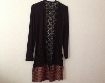Upcycled Clothing Refashioned Modern Victorian Punk Grunge Shabby Refashioned Kimono Cardigan Sweater Duster. Women's Size Small to Medium.