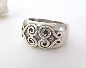 Sterling Silver Ring, Scroll Ring, Silver Band Ring, Silver Spiral Ring, Vintage Sterling Jewelry, Ring Size 7, Rings for Women
