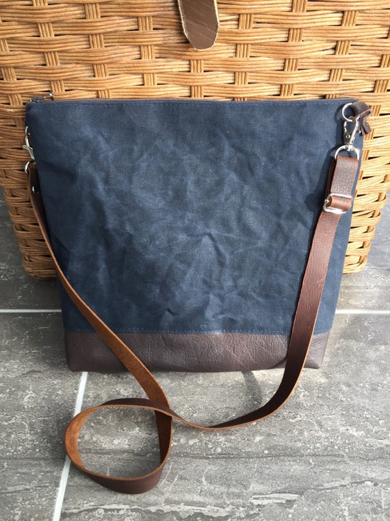 Waxed Canvas Crossbody Tote Bag