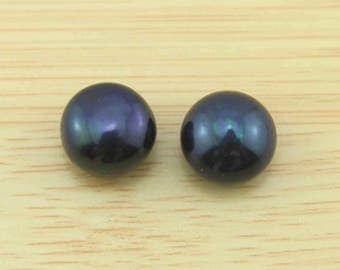 Big 11-12 mm Natural Pearl Beads Deep Black beads pearl earring beads Half Drilled Pair For Earrings or Rings 1 Pair Beads -JB060