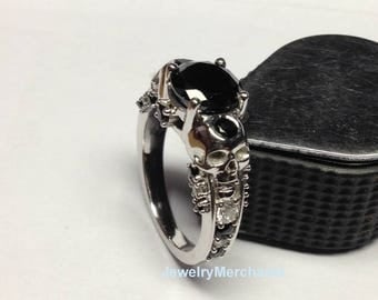 skull engagement ring 220 ct black moissanite round gothic wedding ring solid 925 sterling silver 14k - Gothic Wedding Rings skull engagement ring 220 ct black moissanite round gothic wedding ring solid 925 sterling silver 14k - Gothic Wedding Rings