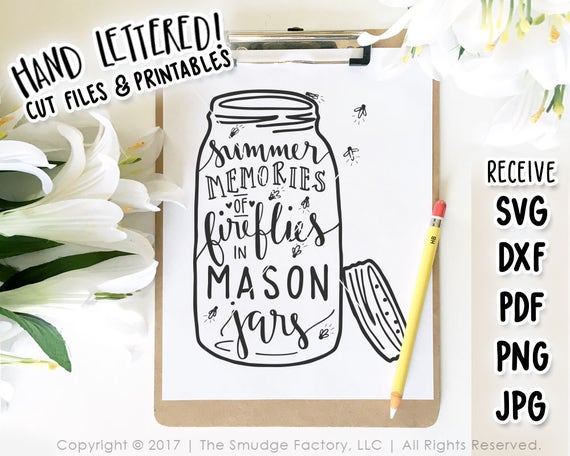 Download Mason Jar SVG Cut File Fireflies Lightning Bug Mason Jar