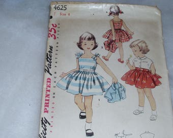 Vintage Simplicity 4625 / Size 4 / Girl's One Piece Dress and Jacket / Simple to Make / Jacket With Kimono Sleeves / Pleated Skirt/ Complete