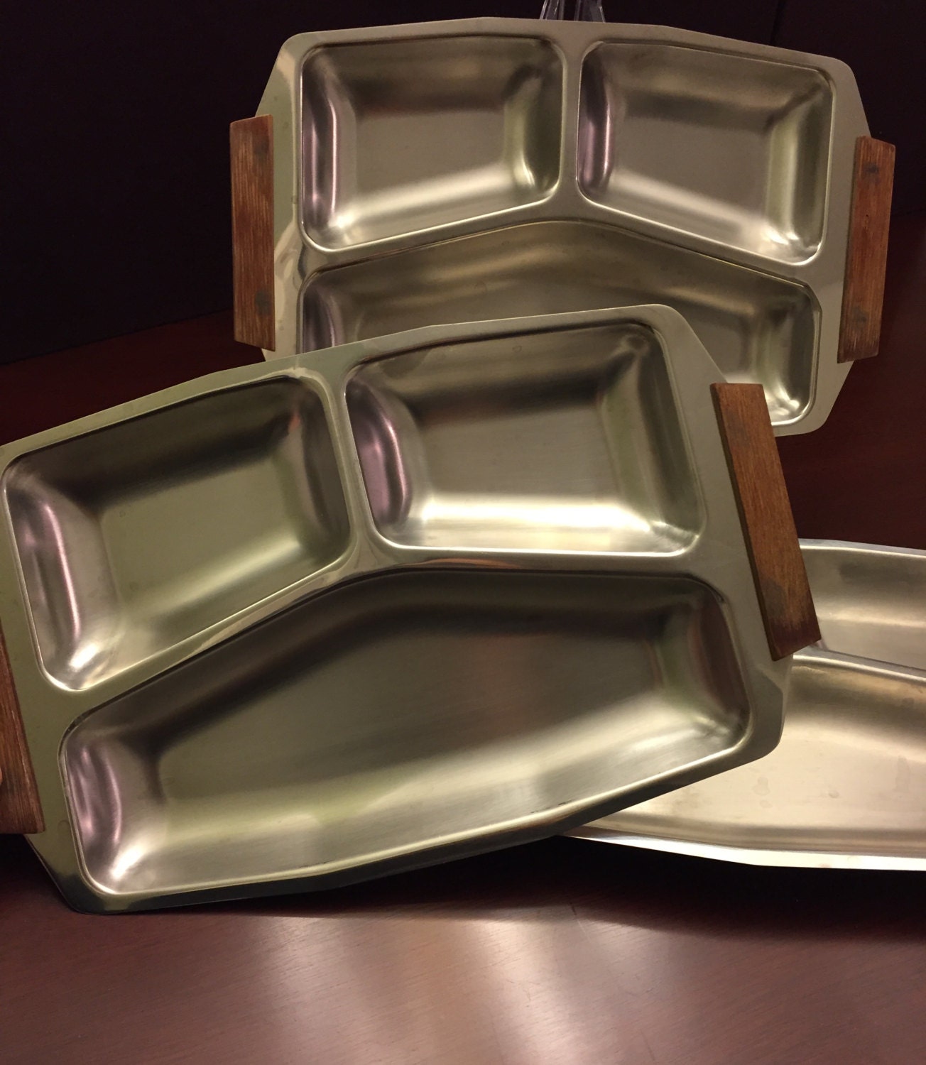 Danish Modern divided Serving Tray Dinner Tray 3 piece set