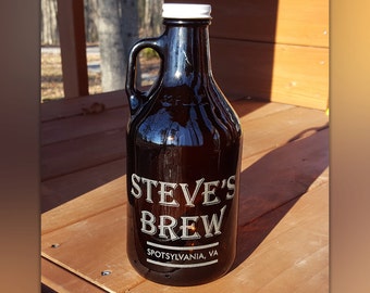 Personalized Mini Beer Growler - Custom Beer Growler 32oz- Personalized Growler Engraved- Amber Color Libbey Brand Small Growler