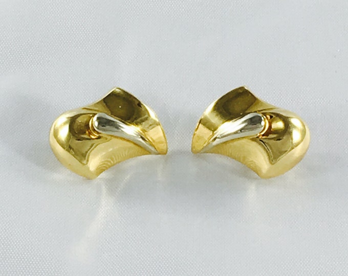 Storewide 25% Off SALE Vintage Italian 18k Yellow Gold Modernistic Designer Pierced Earring Featuring Contemporary Sculpted Design