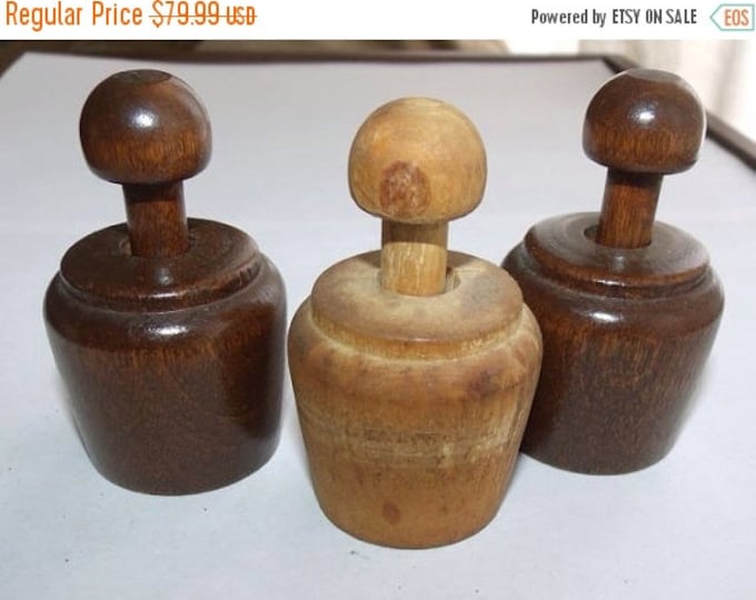 Storewide 25% Off SALE Antique Set of Three Wooden Butter Press Stamp Molds with Primative Design Featuring Flower Patters and Monogramed 'V