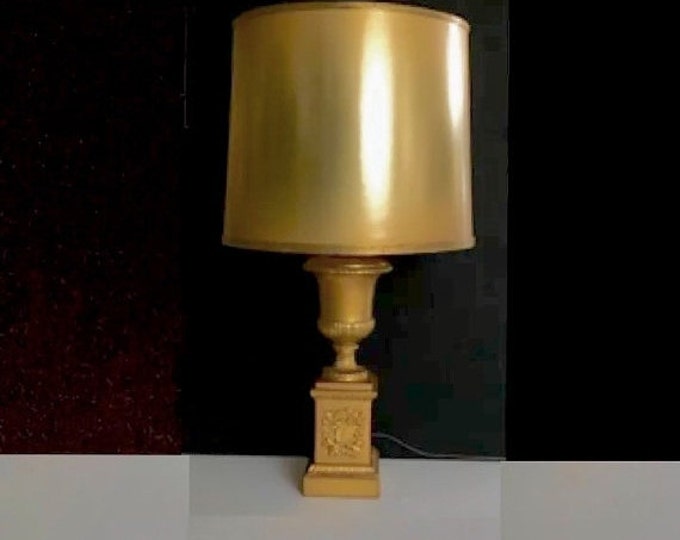 Storewide 25% Off SALE Vintage Golden Hollywood Regency Stiffel Table Lamp Featuring Original Lampshade & Pull Chains