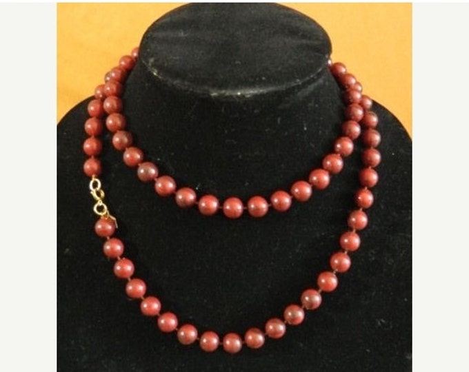 Storewide 25% Off SALE Beautiful Vintage Asian Inspired Deep Red Pearl Acrylic Beaded Designer Necklace Featuring Beautiful Modern Design