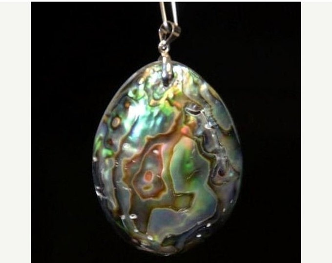 Storewide 25% Off SALE Vintage Genuine New Zealand Abalone Teardrop Sterling Silver Bail Pendant Featuring Beautiful Blue, Green and Purple