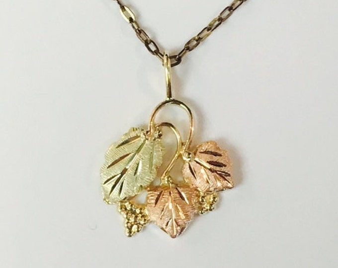 Storewide 25% Off SALE Vintage 10k Gold Berries & Leaf Two Tone Designer Pendant With Gold Filled Chain Necklace Featuring Highly Detailed F