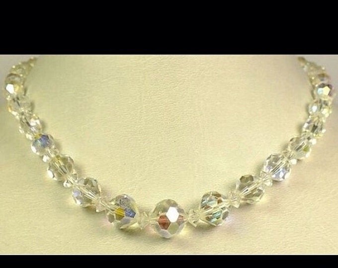 Storewide 25% Off SALE Vintage Sparkling Aurora Borealis Multi Faceted Laguna Designer Signed Necklace Featuring Clear Round Stones