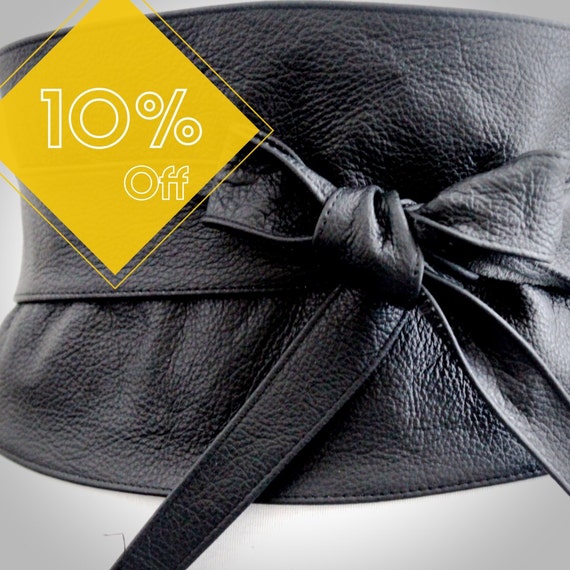 SALE Black Wide Leather Belt Obi Corset Belt by LoveYaaYaa