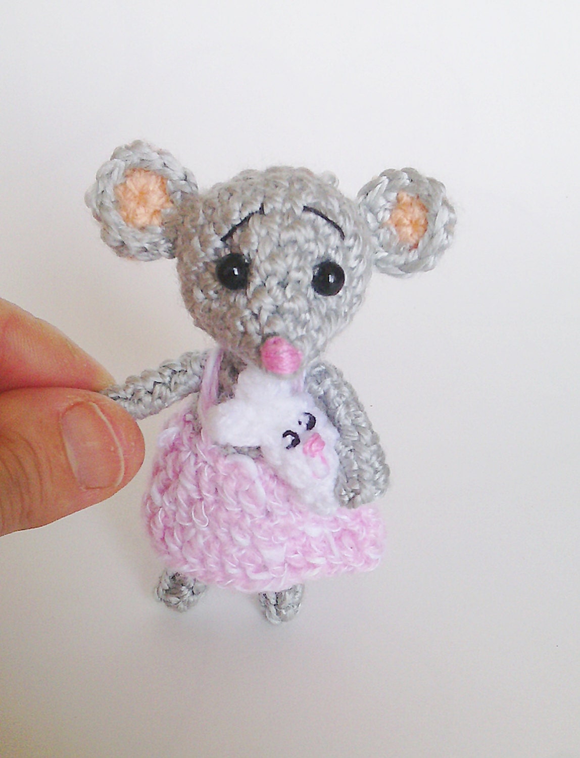 Amigurumi mouse grey pinkminiature mouseballerina mousetiny