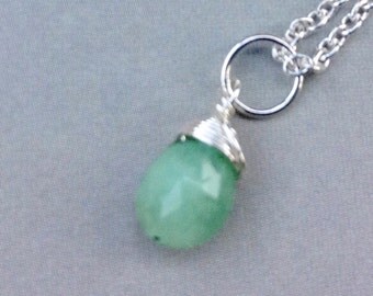Natural Emerald Pendant, Emerald Necklace, Emerald Briolette, May birthstone, sterling silver, gold filled, natural gemstone