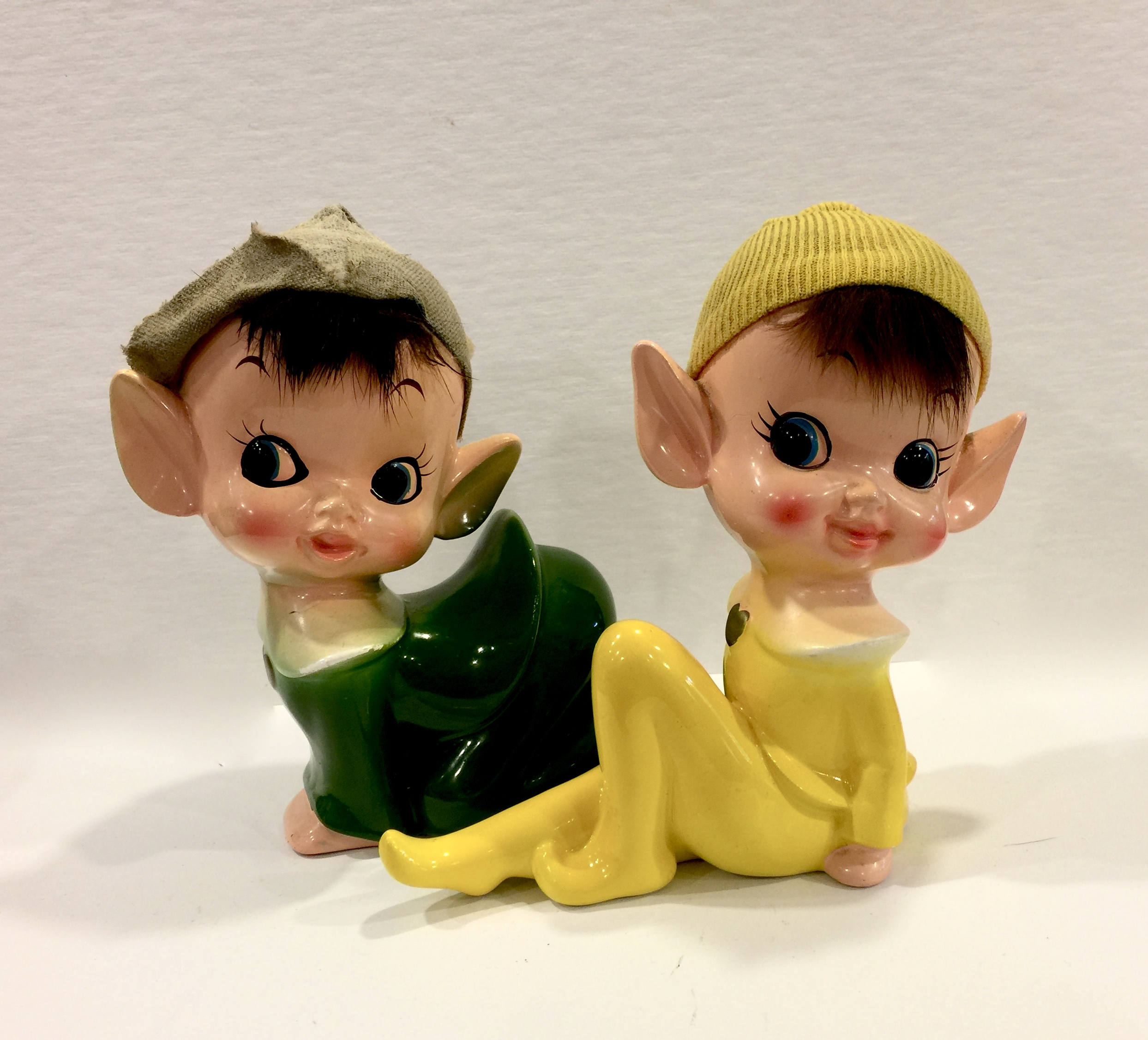 Vintage Christmas Elf Pixie Figurines Set of 2 Hand Painted
