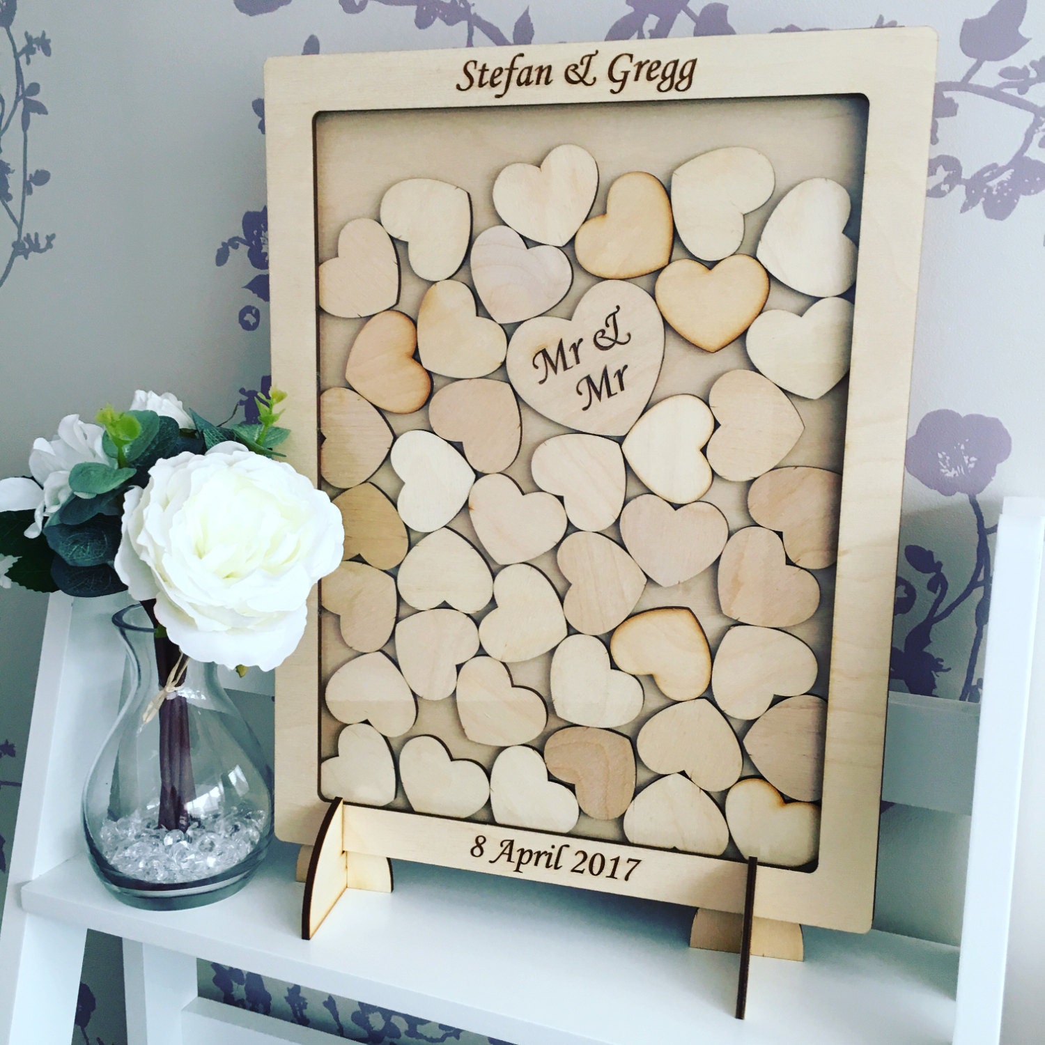 DROP BOX style wedding guest book alternative with hearts