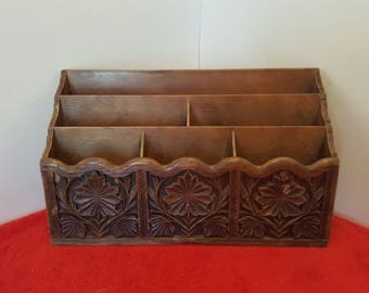 Vintage mail organizer / mail holder faux wood / lerner
