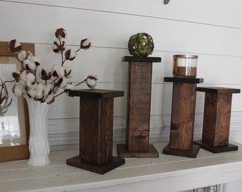 Farmhouse candle holder- wood decor- candle holder - stained wood decor- farmhouse decor