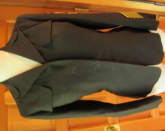 1940s Jacket/ Vintage Black Blazer/ Women's Blazer with Military Patches