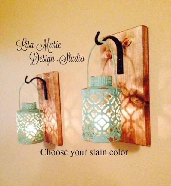 Rustic turquoise lantern pair 2 wall decor rustic bathroom