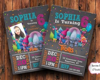 Trolls Movie Invitation 2016. Trolls Invitation, Trolls Birthday Party Invite, Trolls Birthday Invitation, Birthday Party Invite, Add Photo