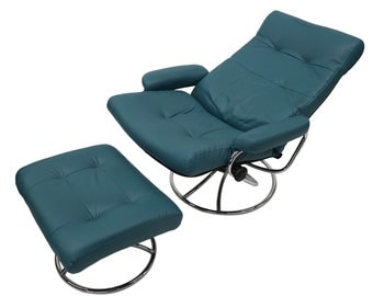 Ekornes Scandinavian Mid Century Reclining Lounge Chair and Ottoman