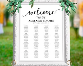 Wedding Seating Chart Template, Wedding Seating Chart Poster, Minimalist Elegant Seating Chart, Editable, Modern Calligraphy, VW10