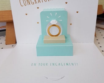 Engagement Ring Congratulations card in duck egg blue, Fab 3d card engineered sparkly whopper card, Happy Couple on your engagement card,