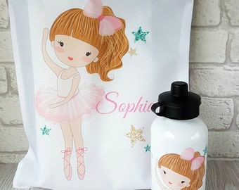 Ballet tote & water bottle set personalised bottle custom water bottle ballet gift ballet dancer dance bag tote bag girls tote bag