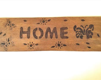Home sign, rustic decor, Pyrography sign, butterfly design, sunflower design, housewarming gift, wedding gift, rustic wall decor, wall sign